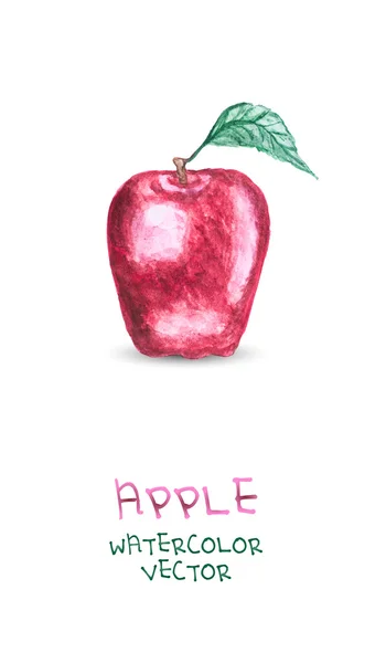 Pomme rouge isolée avec feuille — Image vectorielle
