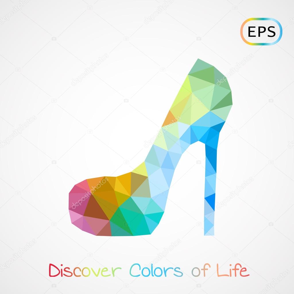 Trendy unusual poly woman's colorful shoe isolated. Vector version