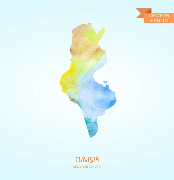 Watercolor map of Tunisia — Stock Vector