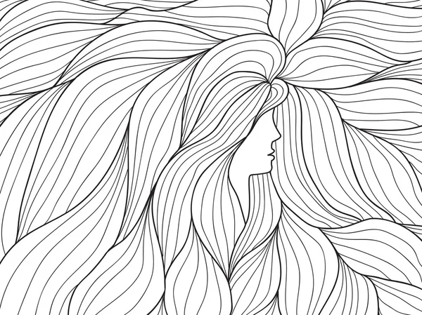 Perfil de mujer con cabello de onda larga — Vector de stock