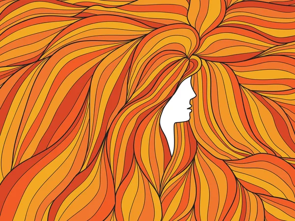 Perfil de mujer con pelo largo y rojo — Vector de stock