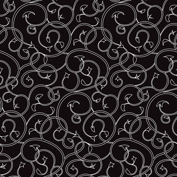 Muster mit weißen Wirbeln auf schwarzem Hintergrund — Stockvektor