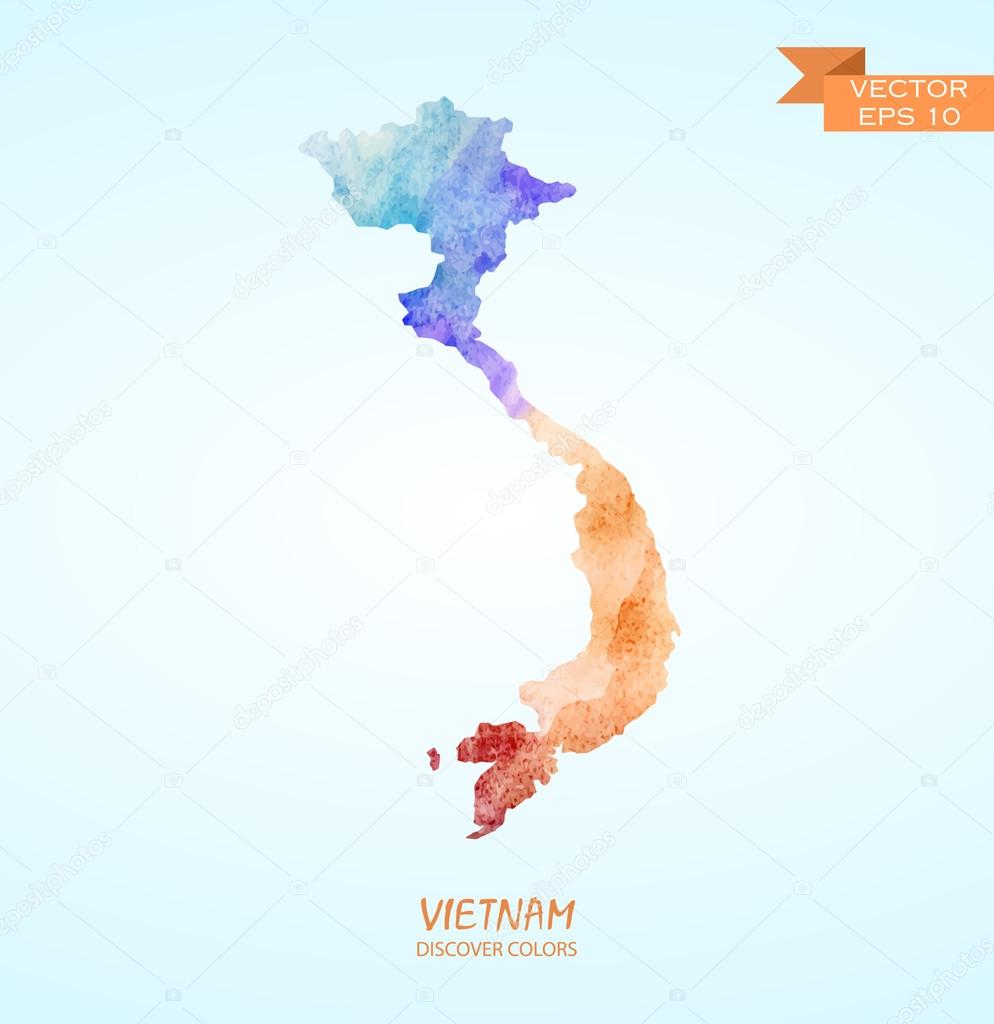 watercolor map of Vietnam