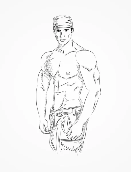 Boceto de joven atractivo — Vector de stock