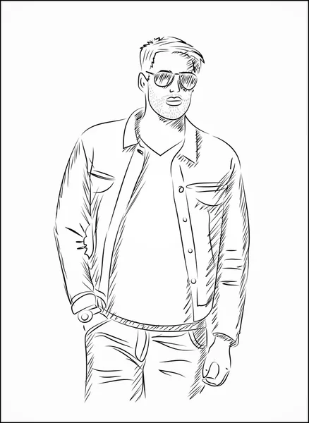 Sketch of attractive young man — Stok Vektör
