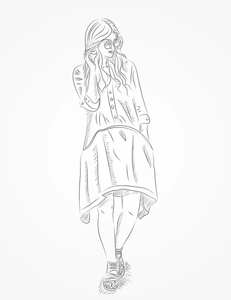 Young fashion woman in sketchy style — Stockvector