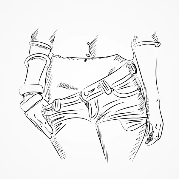 Ескіз жіночого тіла в шортах — стоковий вектор