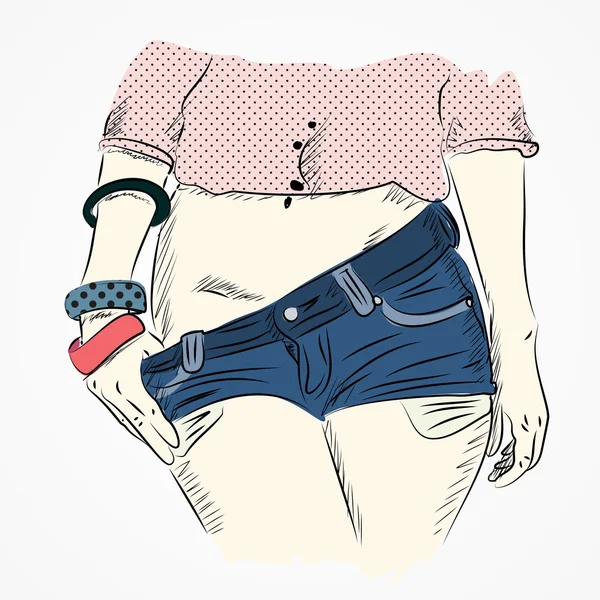Woman's body sketch in shorts — 图库矢量图片
