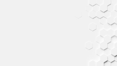 Soyut geometrik arkaplan. Sağ tarafında altıgen şekiller olan beyaz yüzey. 3d oluşturma