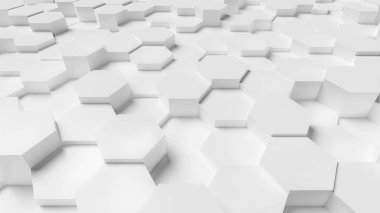 Soyut altıgen arkaplan. Beyaz altıgenlerin 3d görüntüsü