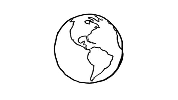 Hitam Dan Putih Ilustrasi Sederhana Berputar Planet Bumi — Stok Video