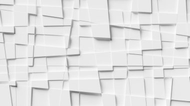 Düzensiz karelerden yapılmış beyaz, soyut, geometrik arkaplan. 3d oluşturma 