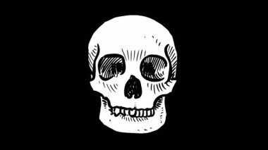 El çizimi kafatası döndürme siyah arka planda izole edilmiş 2d döngü canlandırması