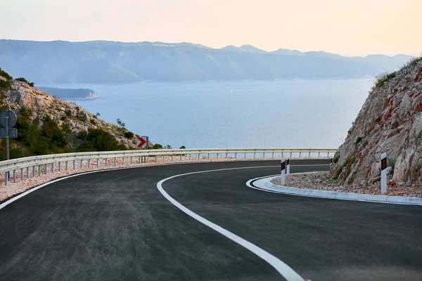 Bend Empty Road Seashore Island Brac Croatia New Recently Built — Stock Photo, Image