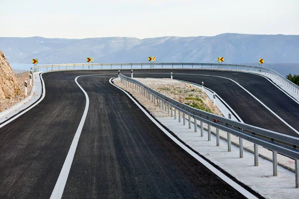 180 Degree Turn Empty Road Sea Island Brac Croatia New — Stock Photo, Image