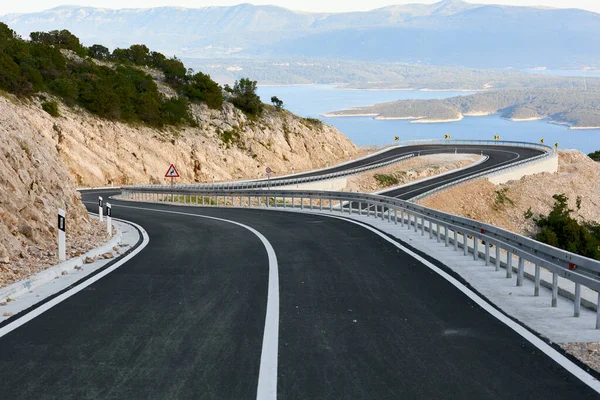 Winding Empty Road Seashore Island Brac Croatia New Recently Built — Stock Photo, Image