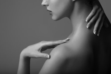 Güzellik kadını dudaklar omuz boyun portre