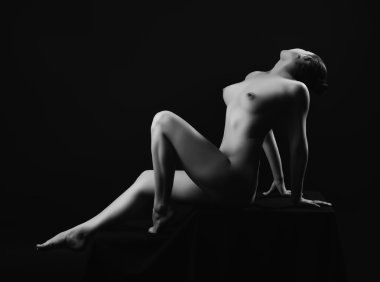 Genç, güzel kız stüdyoda çıplak poz 