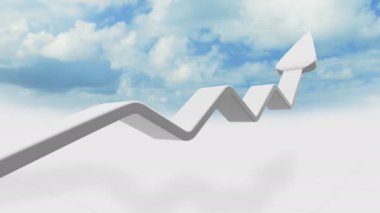   3D grafik ok bulutların arkasına yükselir