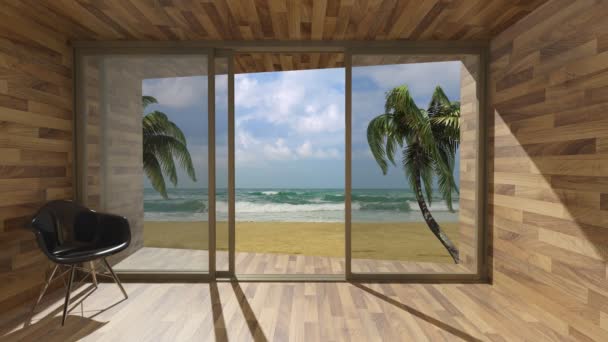 Ventana de apertura a la playa exótica — Vídeo de stock