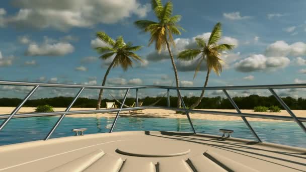 Odpočiňte Tropickém Ostrově Mezi Palmami Jachta Cestovat Pláž Palmami — Stock video