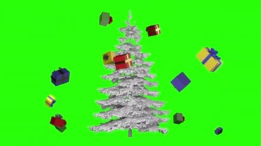 White, Christmas tree and gifts around on a green screen.Mary Christmas and happy new year background animation