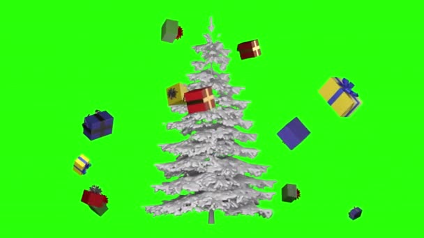 White Christmas Tree Gifts Green Screen Mary Christmas Happy New — Stok video