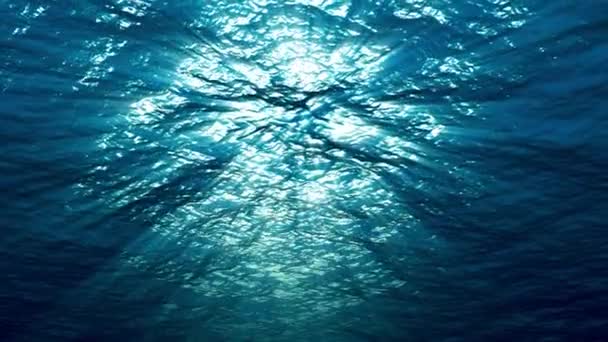 Вид Під Води Поверхню Моря Промені Сонця Проходять Під Водою — стокове відео