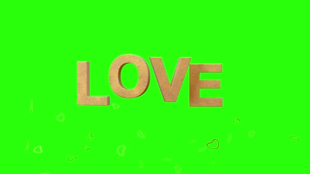 Palabra Amor Símbolos Del Corazón Sobre Fondo Verde Animación Para — Vídeos de Stock