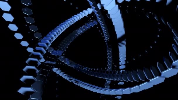 抽象形状像一个螺旋形在黑色背景上旋转在空间中 — 图库视频影像
