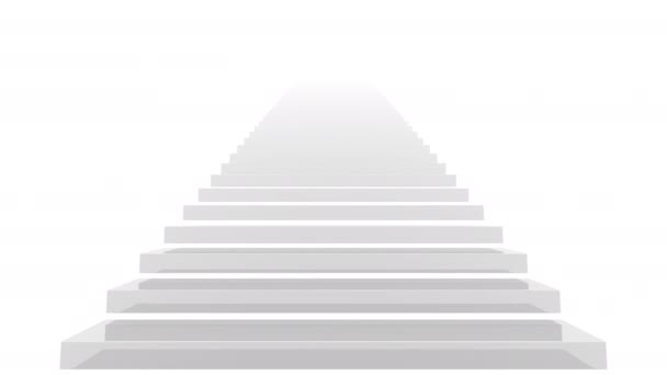 Zeitlupe Steigt Die Weiße Treppe Nebel Hinauf — Stockvideo