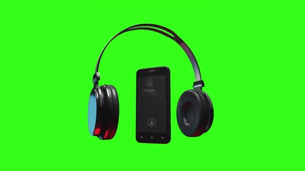 Концепція Бездротових Навушників Мобільного Телефону Зеленому Екрані Фон Анімація Добре — стокове відео