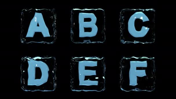 水や氷の中でアニメーション化されている標準的な文字から英語のフォントアルファベット Abcdef — ストック動画