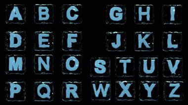 A complete set of alphabet letters animated in ice on a black background. Motion graphics ABC  alphabet letters.