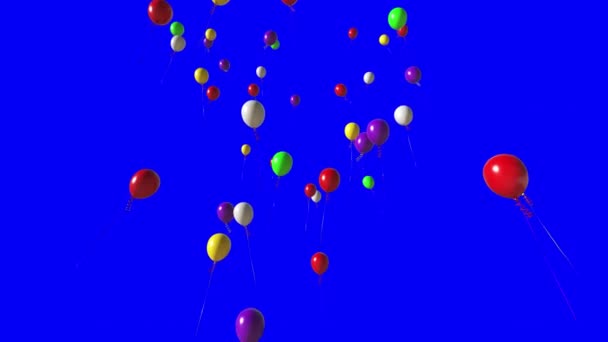 Luftballons Fliegen Während Des Urlaubs Auf Einem Blauen Bildschirm Zur — Stockvideo