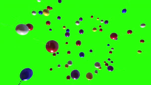 Létající Balónky Nahoru Během Dovolené Zelené Obrazovce Pro Klíčenky — Stock video