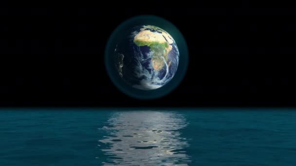 Abstrakte Animation Des Planeten Erde Über Endlosem Meer Oder Ozean — Stockvideo