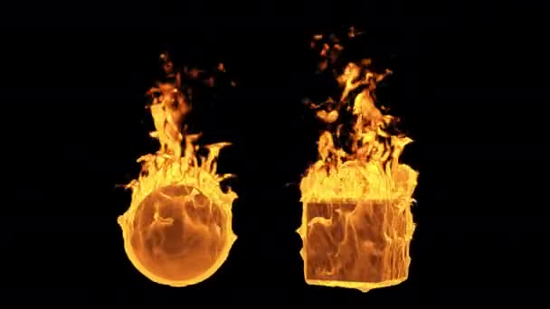 Bruciare Oggetti Cubo Palla Ardono Fiamme — Video Stock