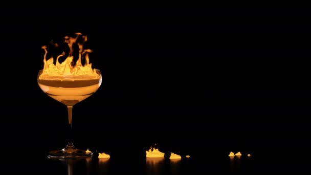 Glass Goblet Fire Splash Burning Table — Stock Video