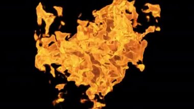 Simulation animation of a fire or flame burning and approaching the camera. 