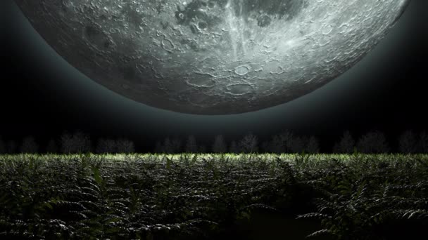 Abstracción Una Luna Enorme Cuelga Sobre Campo Gira — Vídeos de Stock