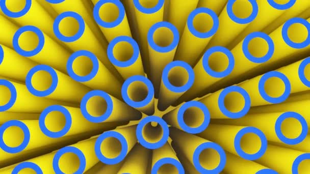 Разноцветная Текстура Желтых Труб Голубыми Концами Движется Медленно — стоковое видео