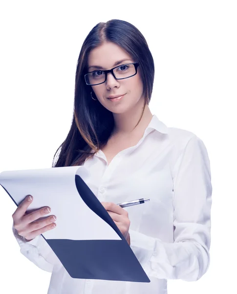 Junge Sekretärin bei der Arbeit im Büro — Stockfoto