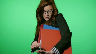 (Yeşil ekran, Alfa ofiste çalışan iş kadın)