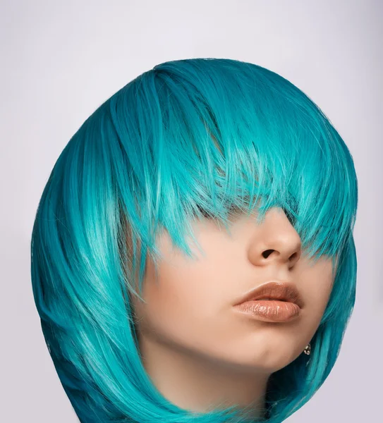 Punk girl with blue hair — Stock Photo, Image