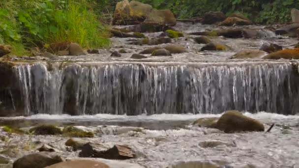 Vattenfall i bergen nära byn Pylypets, Karpaterna — Stockvideo