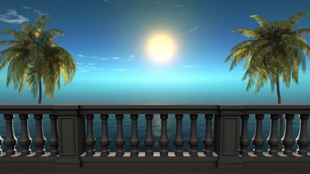 Balkon am Meer unter tiefblauem Himmel — Stockvideo