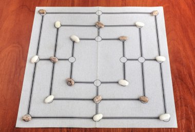 Traditional board for playing Nine Men's Morris game clipart