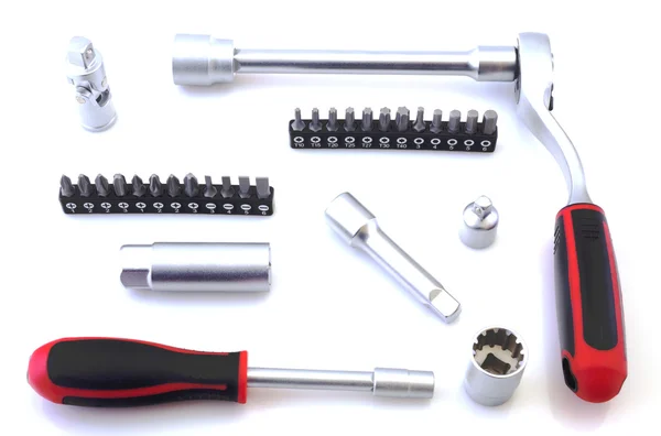 Mekaniska bitars verktyg som isolerad på vit — Stockfoto