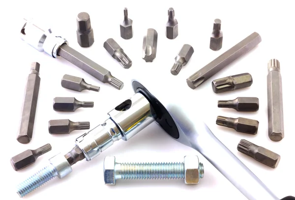 Mekaniska bitars verktyg som isolerad på vit bakgrund — Stockfoto